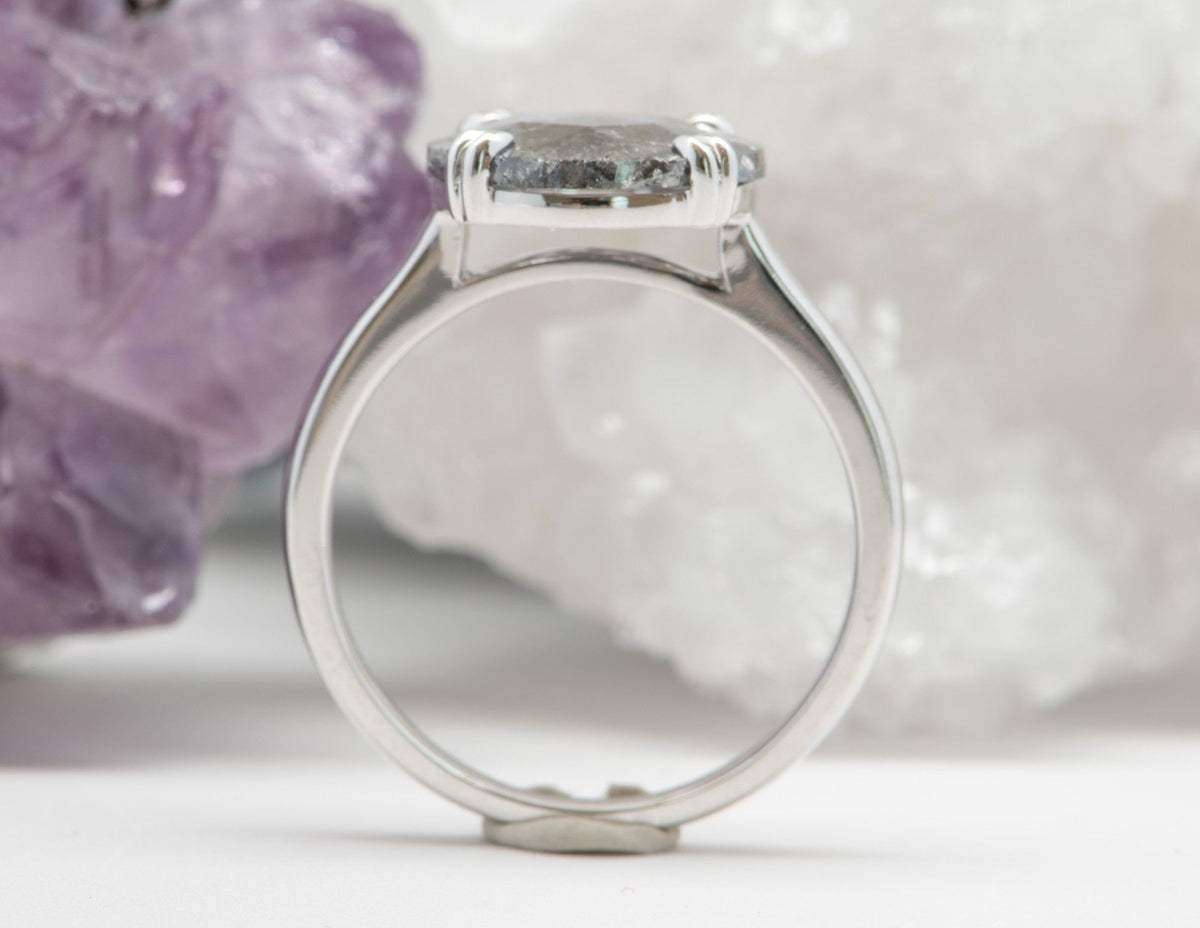 2.37ct Large Rose Cut Salt and Pepper Diamond 14K White Gold Engagement Ring R6001 Aurora Designer