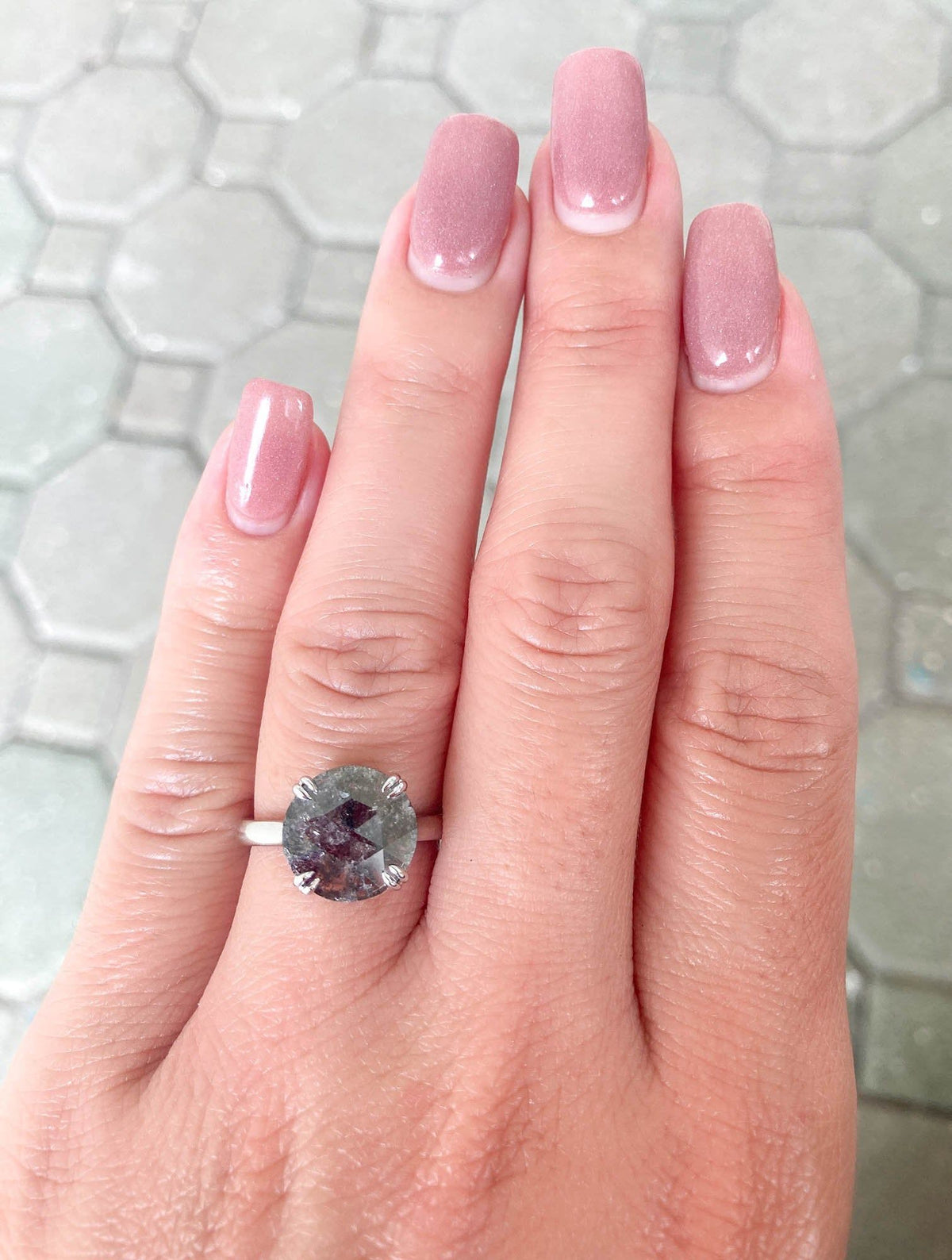 2.37ct Large Rose Cut Salt and Pepper Diamond 14K White Gold Engagement Ring R6001 Aurora Designer