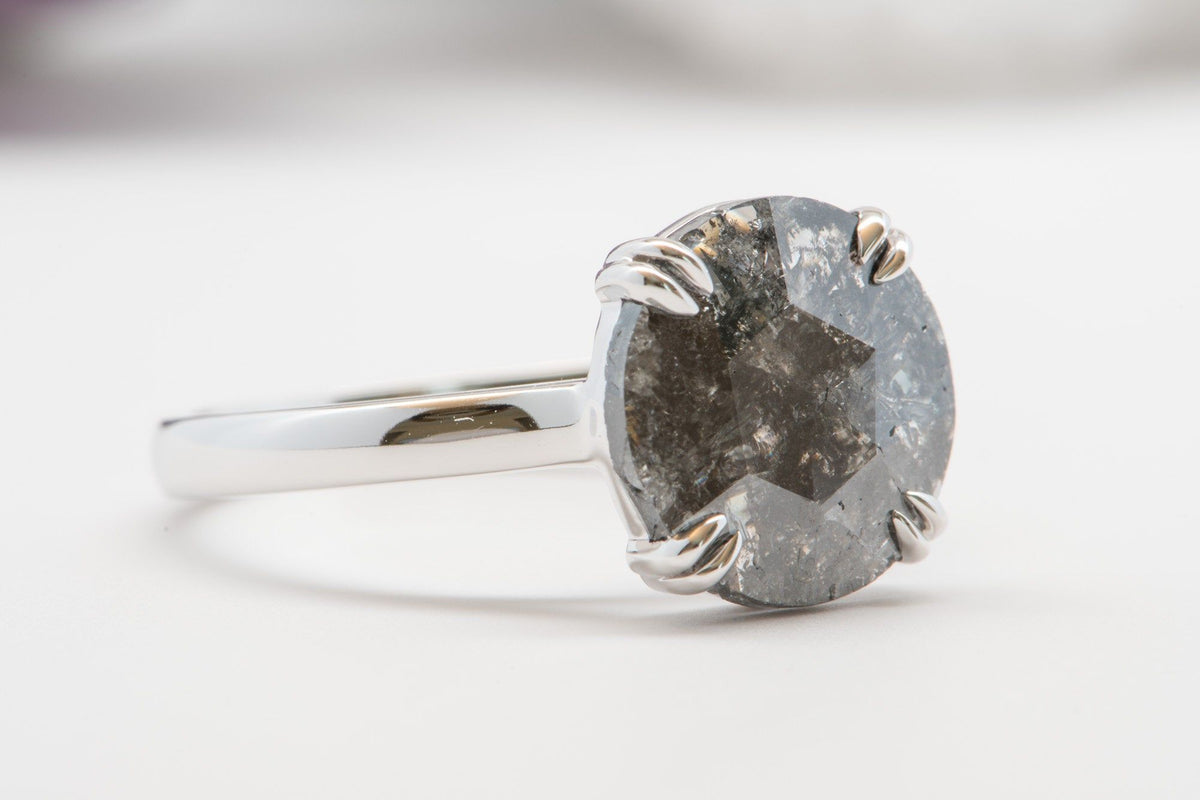 2.37ct Large Rose Cut Salt and Pepper Diamond 14K White Gold Engagement Ring R6001 Aurora Designer