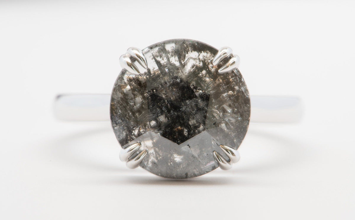 2.37ct Large Rose Cut Salt and Pepper Diamond 14K White Gold Engagement Ring R6001 Aurora Designer