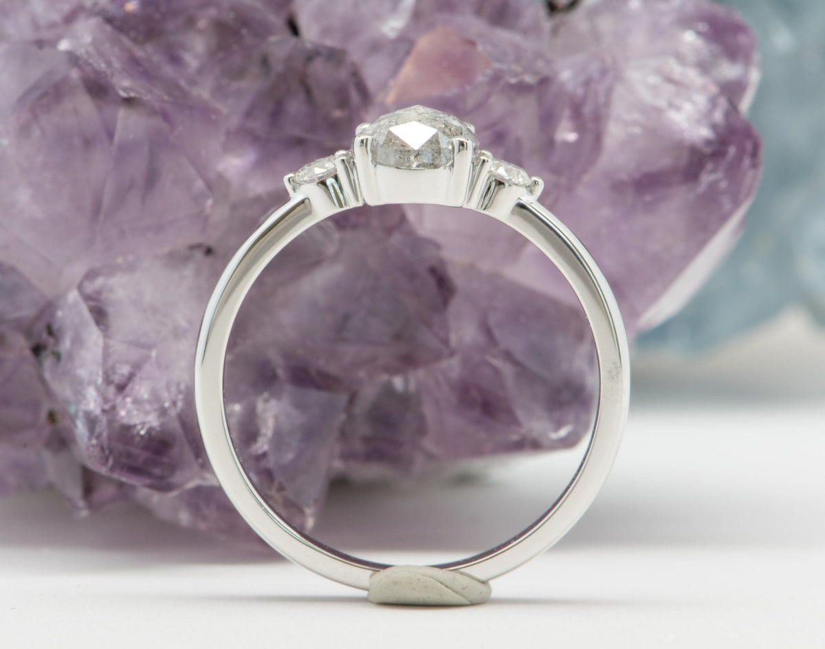 1.05ct Oval Salt and Pepper Diamond 14K White Gold Engagement Ring R6013 Aurora Designer