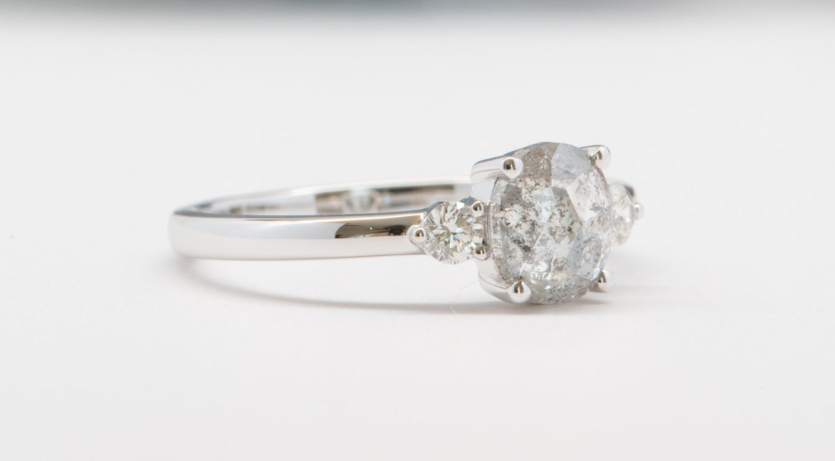 1.05ct Oval Salt and Pepper Diamond 14K White Gold Engagement Ring R6013 Aurora Designer