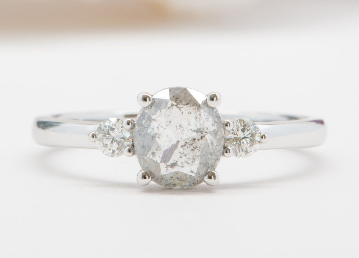 1.05ct Oval Salt and Pepper Diamond 14K White Gold Engagement Ring R6013 Aurora Designer