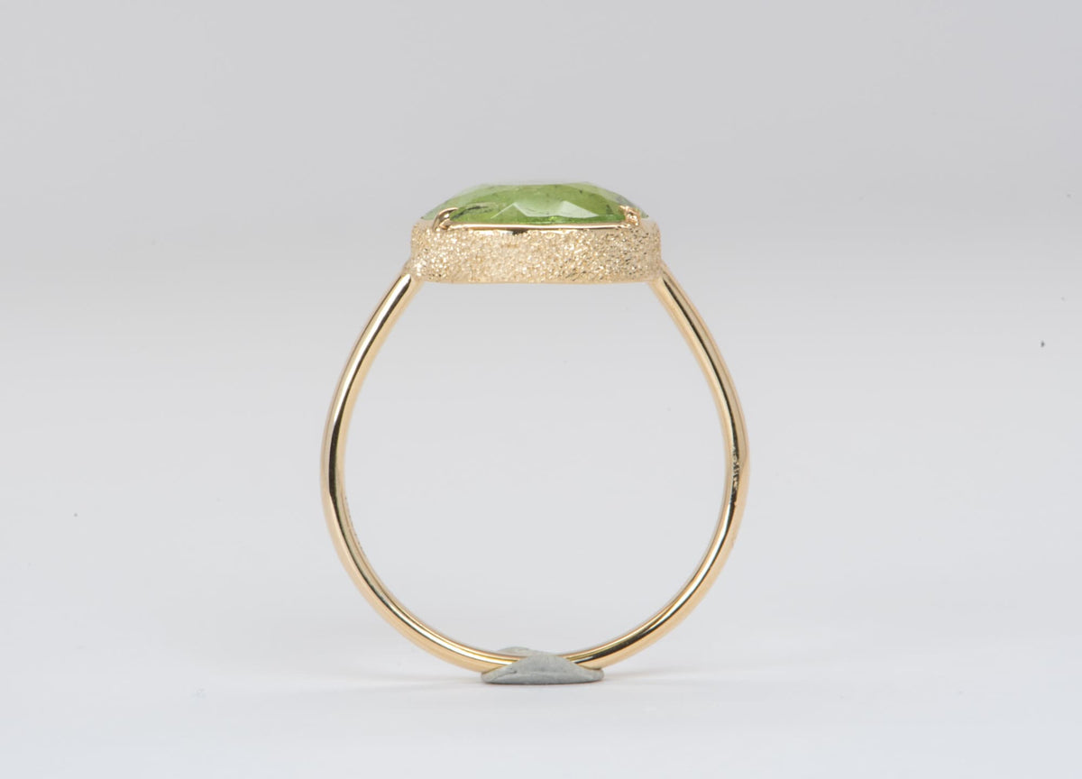 4.2ct Rose Cut Green Freeform Tourmaline 14K Yellow Gold Engagement Ring R6052