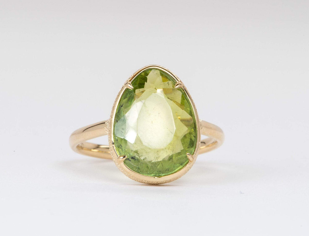4.2ct Rose Cut Green Freeform Tourmaline 14K Yellow Gold Engagement Ring R6052