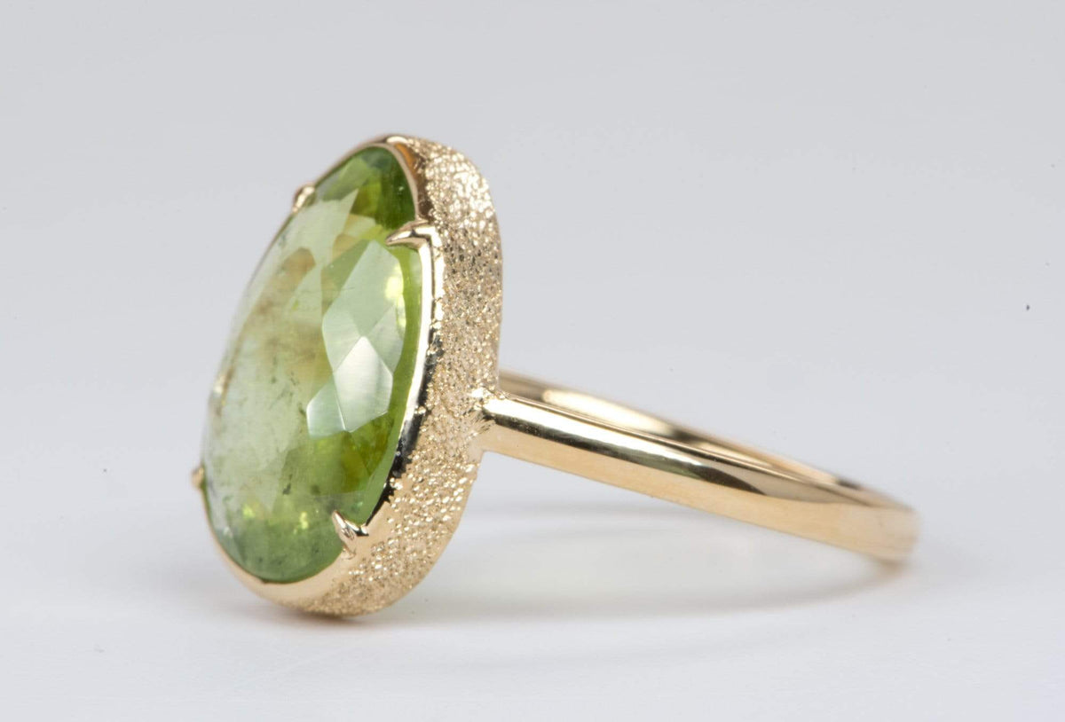 4.2ct Rose Cut Green Freeform Tourmaline 14K Yellow Gold Engagement Ring R6052