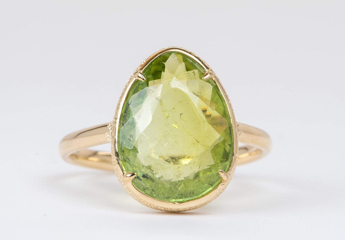 4.2ct Rose Cut Green Freeform Tourmaline 14K Yellow Gold Engagement Ring R6052