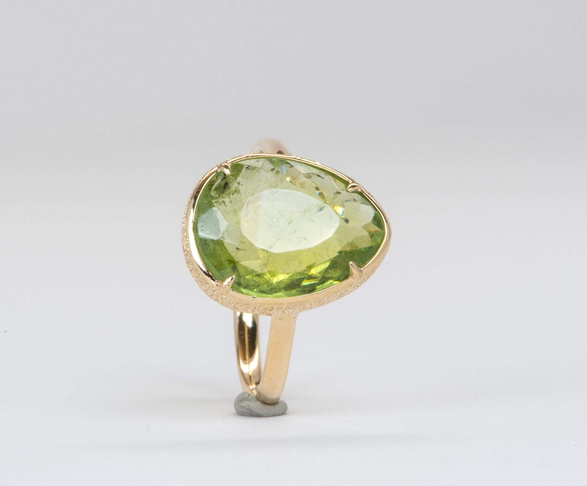 4.2ct Rose Cut Green Freeform Tourmaline 14K Yellow Gold Engagement Ring R6052