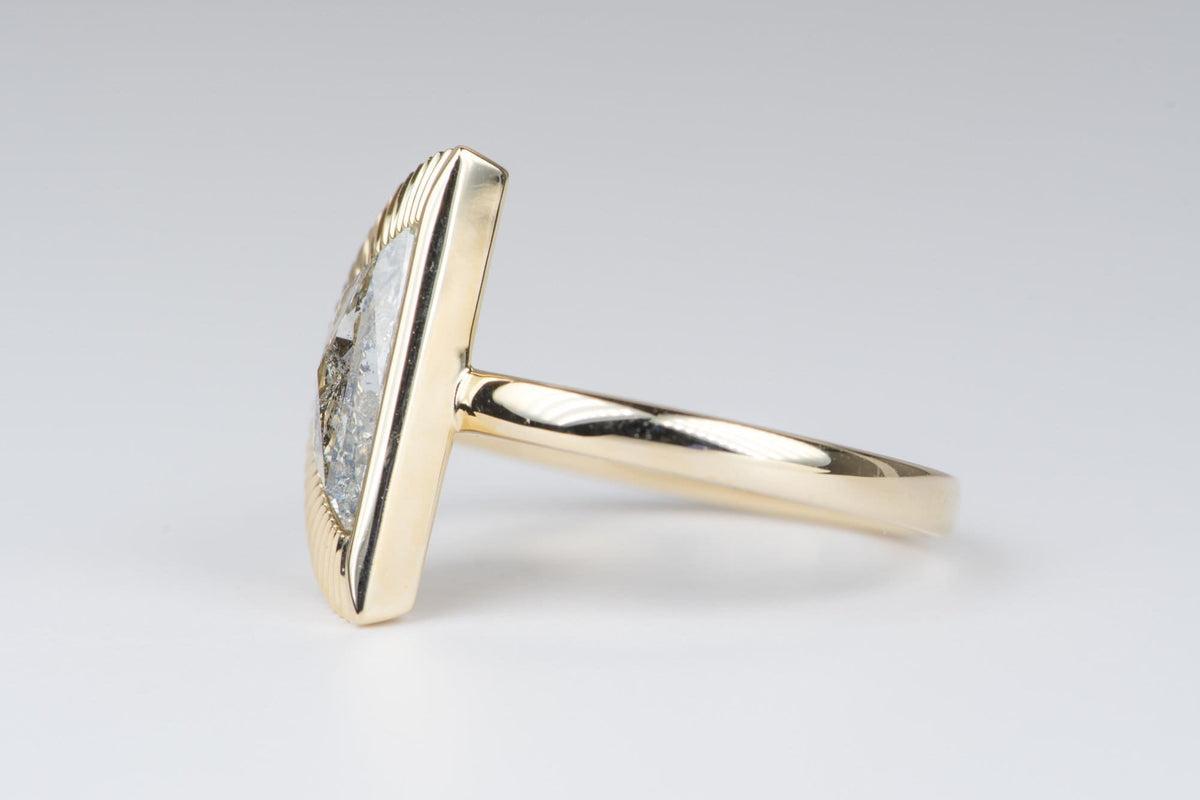 Half Moon Shape Salt and Pepper Diamond Sunburst Engagement Ring 14K Yellow Gold R6075 Aurora Designer
