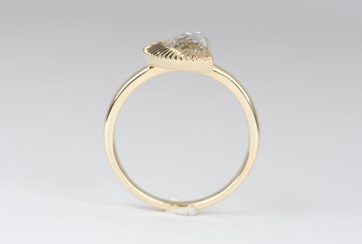 Half Moon Shape Salt and Pepper Diamond Sunburst Engagement Ring 14K Yellow Gold R6075 Aurora Designer