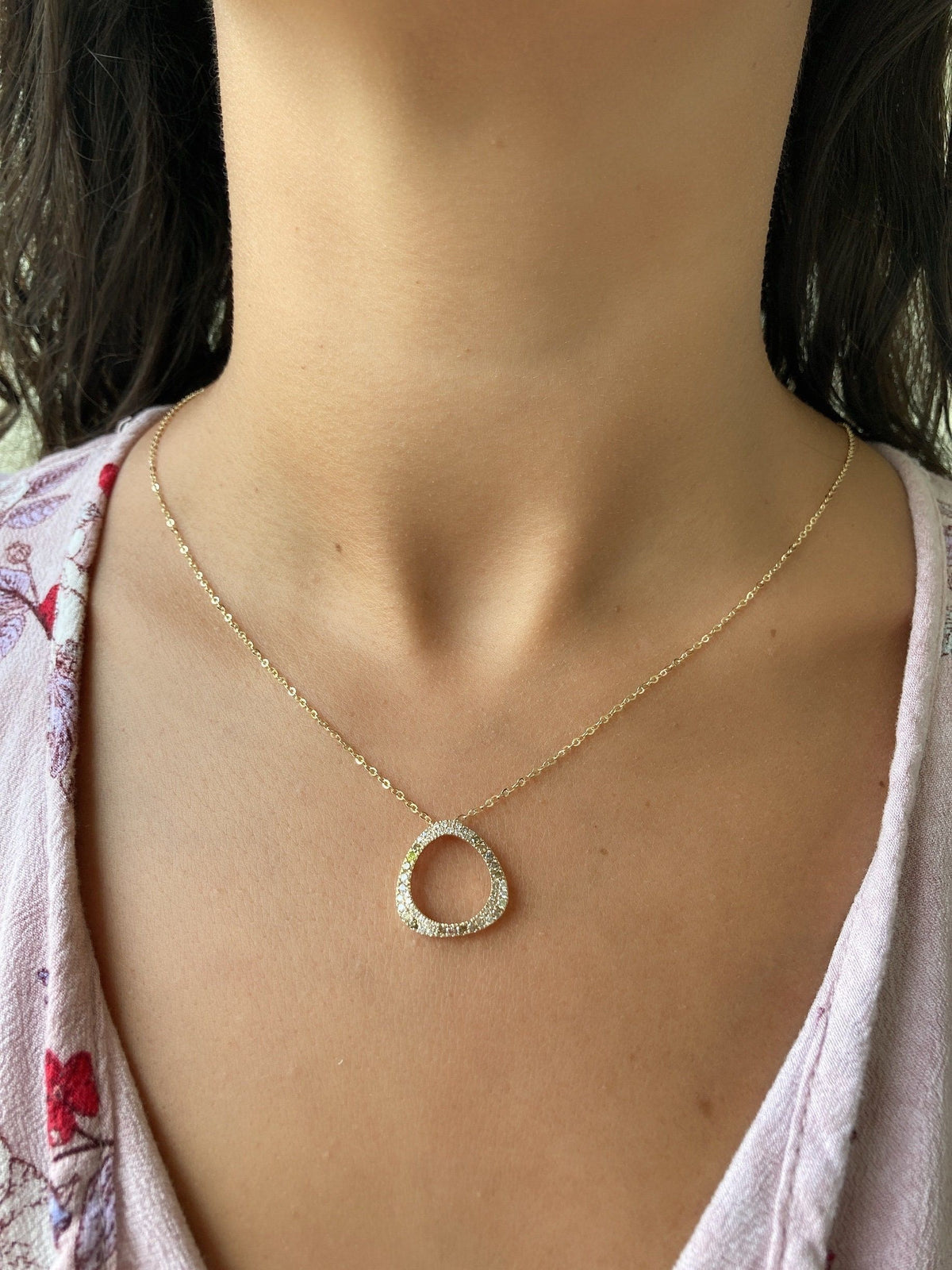 Mixed Diamond Triangle Circle Pendant 14K Yellow Gold R4059 Aurora Designer