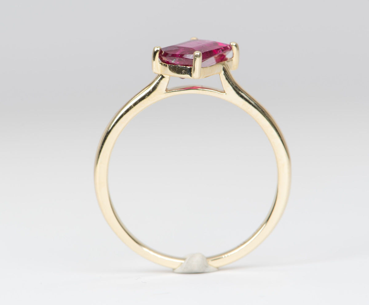 1.36ct Fancy Shape Rubellite Pink Tourmaline Solitaire Ring 14K Yellow Gold R6141 Aurora Designer