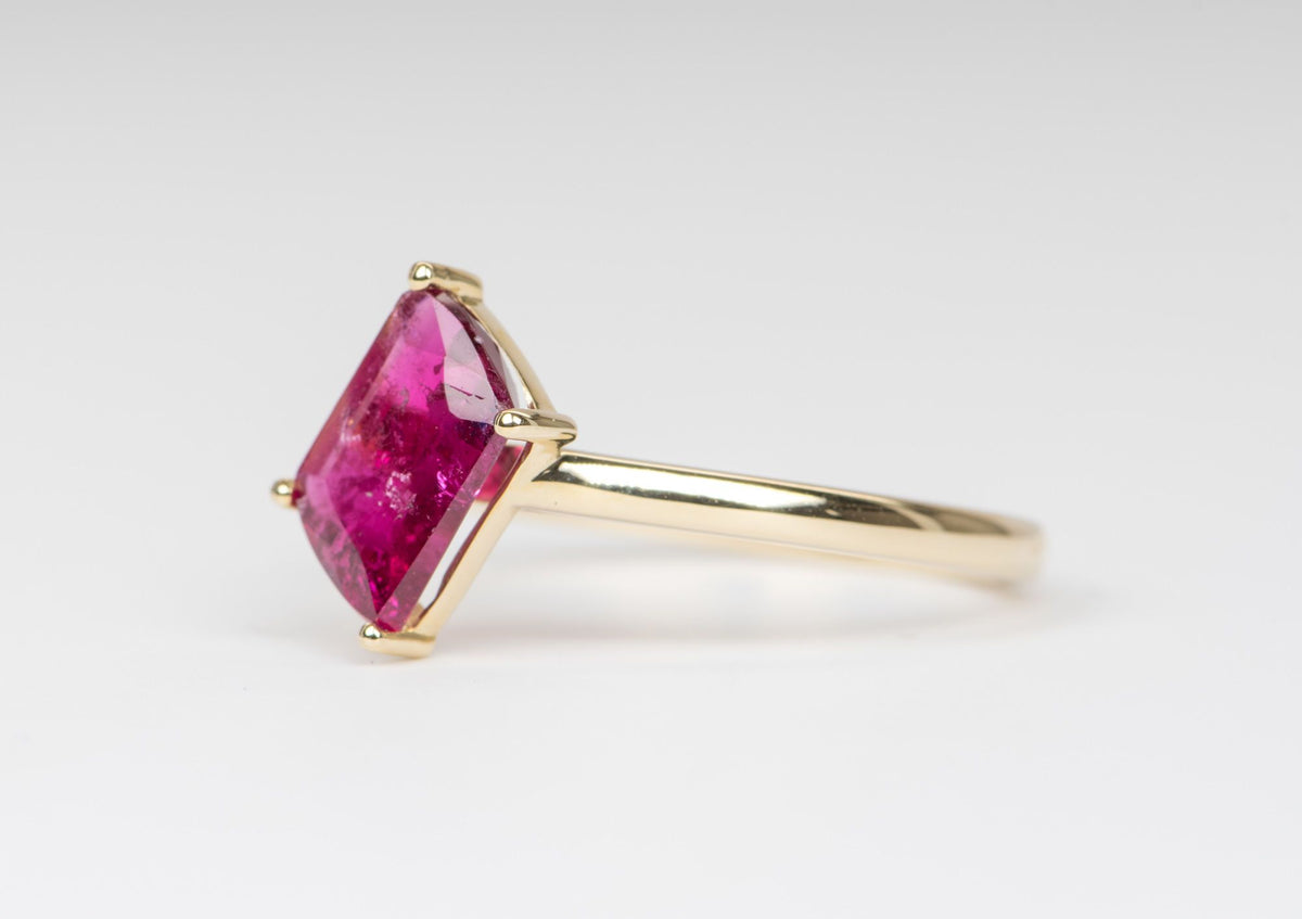 1.36ct Fancy Shape Rubellite Pink Tourmaline Solitaire Ring 14K Yellow Gold R6141 Aurora Designer