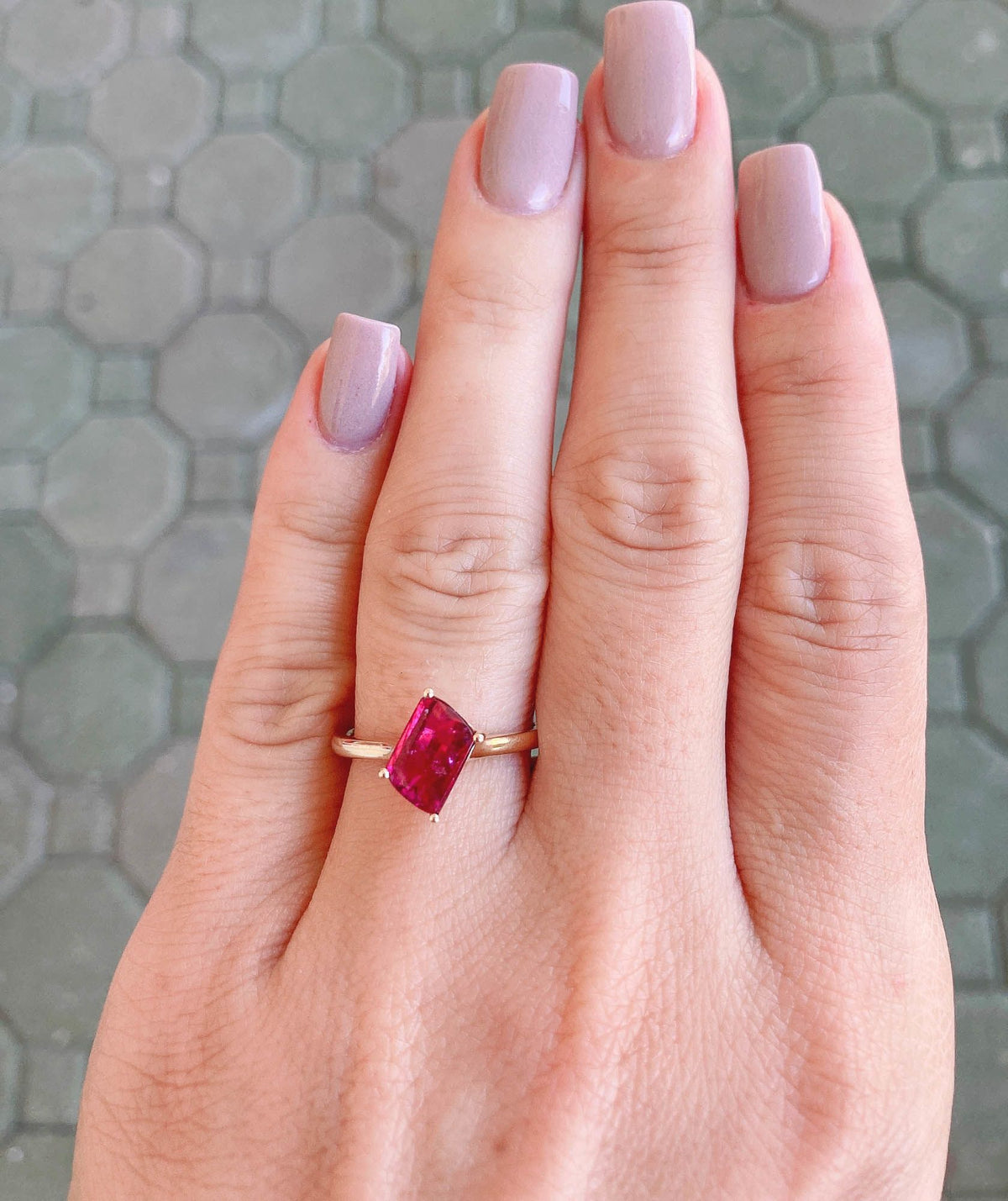 1.36ct Fancy Shape Rubellite Pink Tourmaline Solitaire Ring 14K Yellow Gold R6141 Aurora Designer