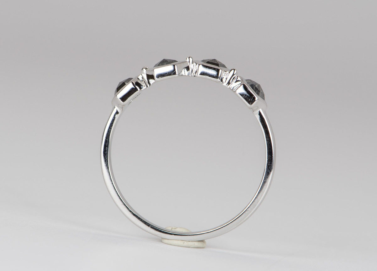 Hexagon Shape Salt and Pepper Diamond 14K White Gold Wedding Band R5002 Aurora Designer