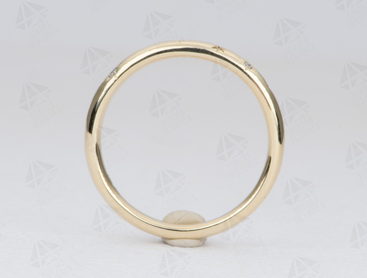 Birthstone and Stars 2mm 14K Gold Wedding Band Hand Engraved AD2316B Aurora Designer