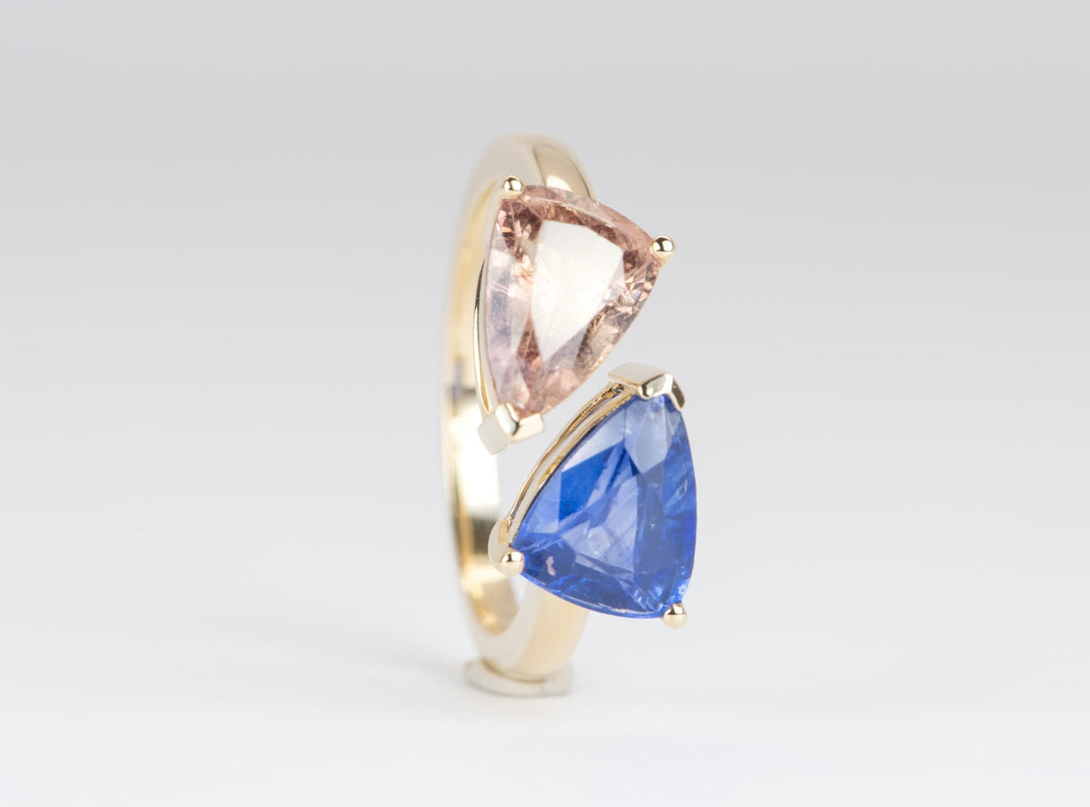 1.97ct Open End Sapphire Bypass Statement Ring 14K Yellow Gold You and Me R6118 Aurora Designer