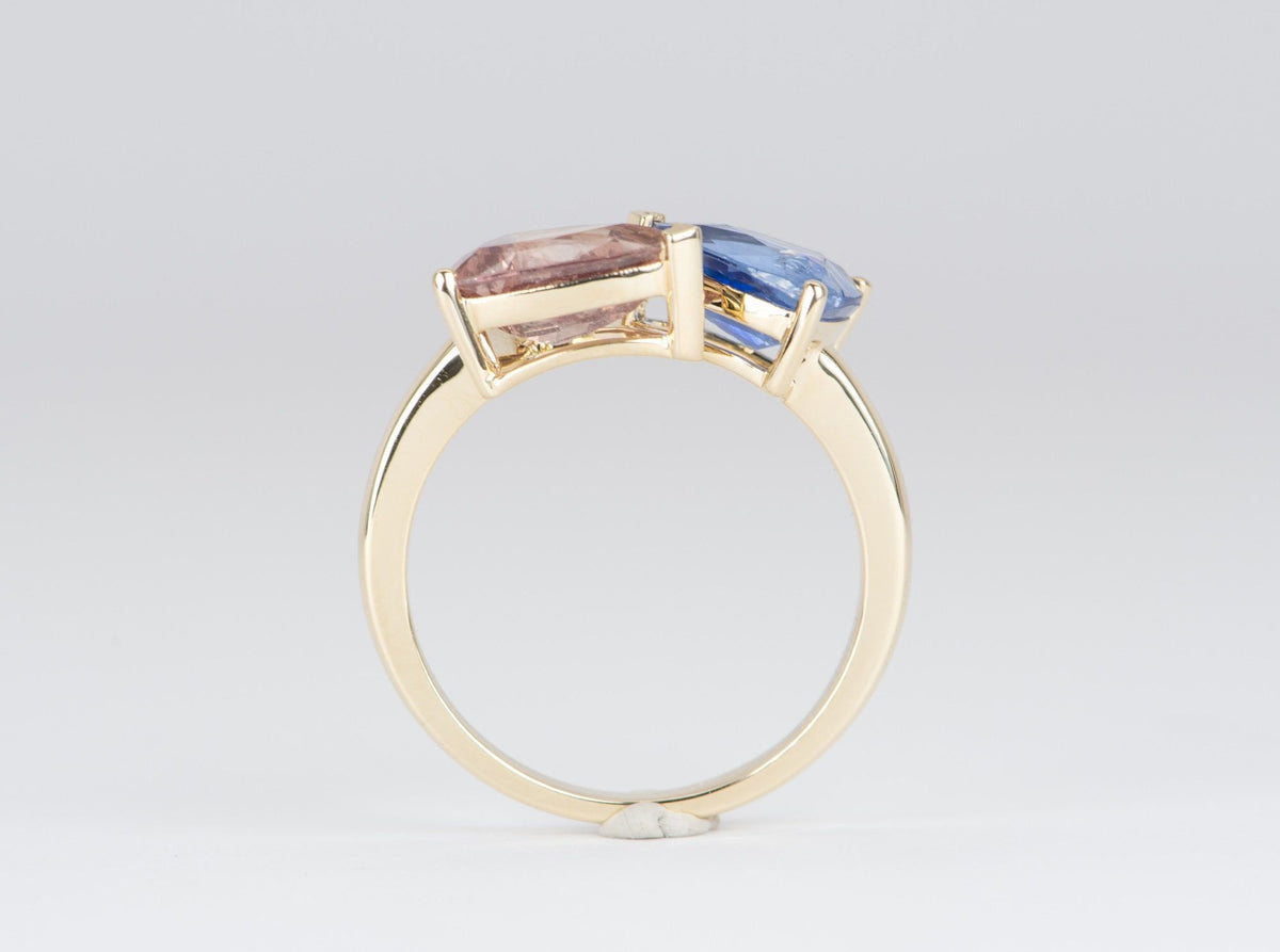 1.97ct Open End Sapphire Bypass Statement Ring 14K Yellow Gold You and Me R6118 Aurora Designer