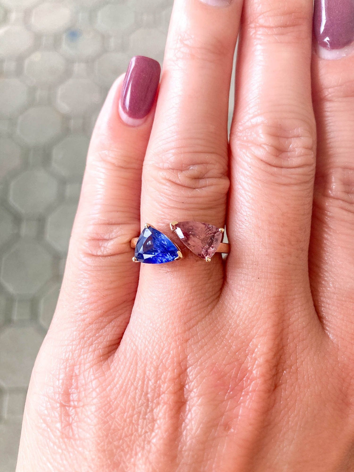 1.97ct Open End Sapphire Bypass Statement Ring 14K Yellow Gold You and Me R6118 Aurora Designer