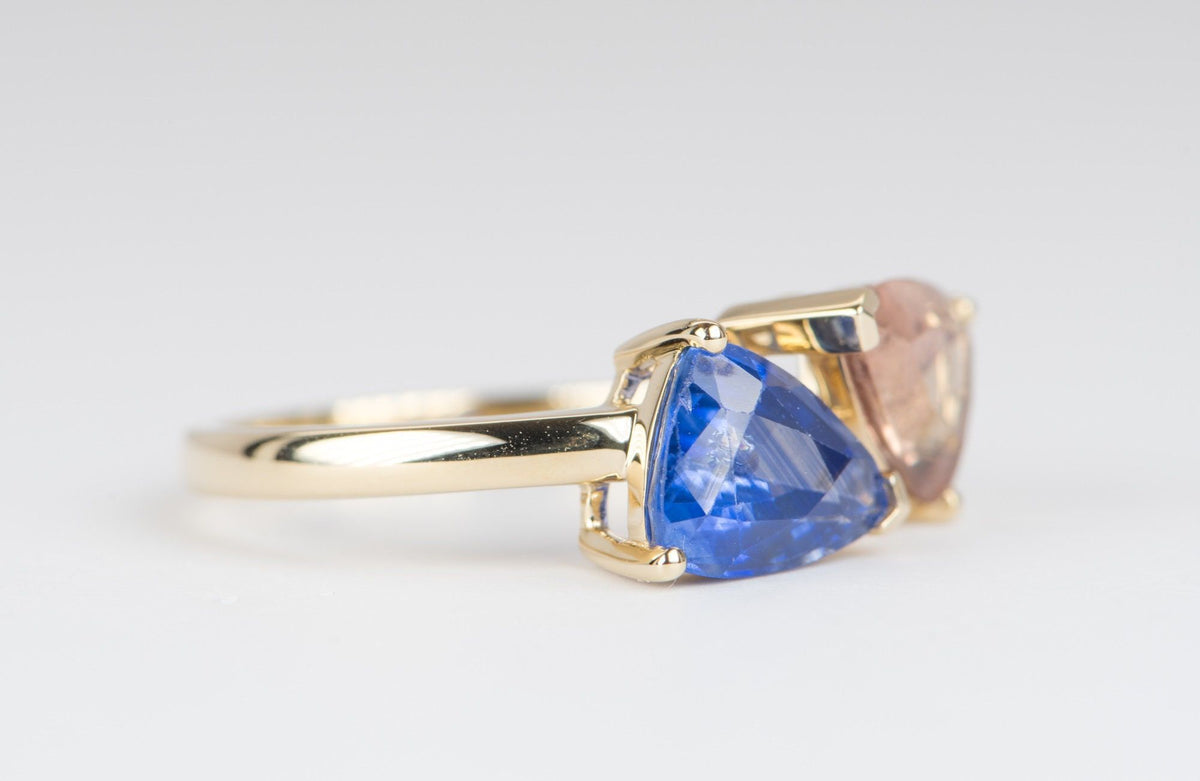 1.97ct Open End Sapphire Bypass Statement Ring 14K Yellow Gold You and Me R6118 Aurora Designer