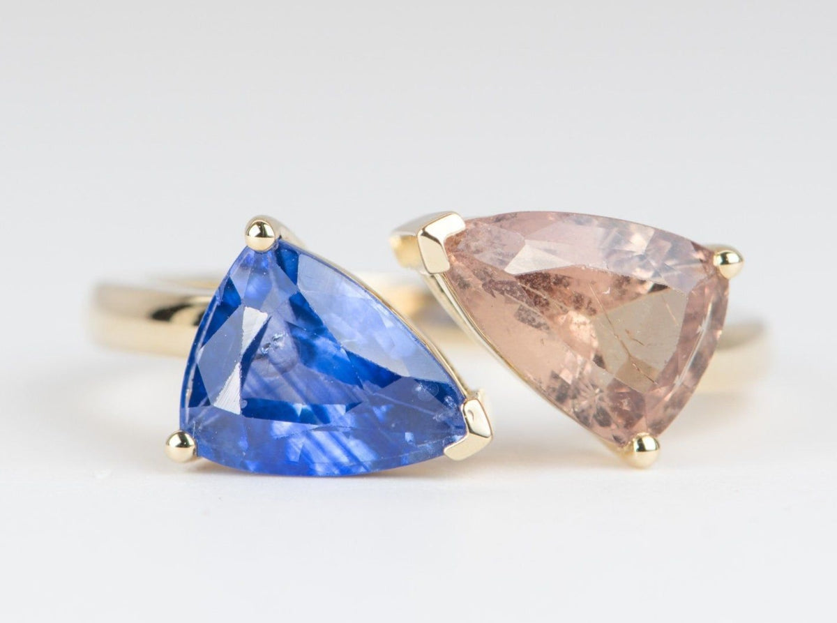 1.97ct Open End Sapphire Bypass Statement Ring 14K Yellow Gold You and Me R6118 Aurora Designer