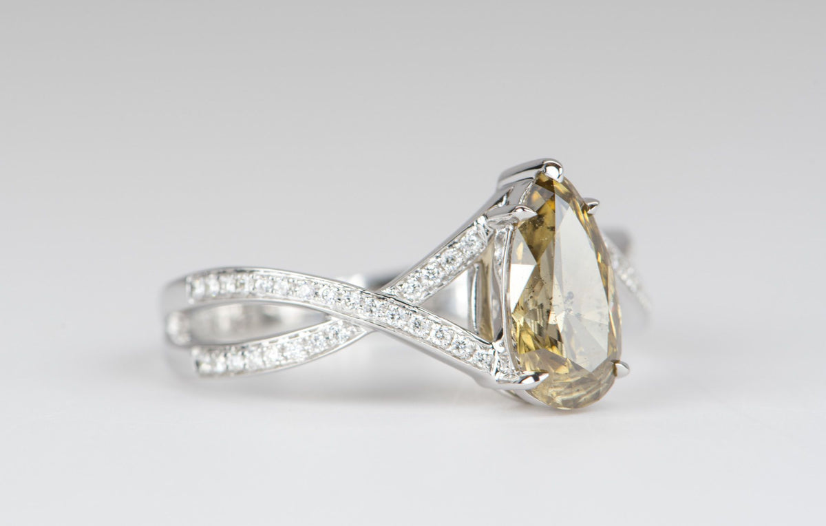 1.55ct Golden Brown Diamond on Split Pave Band 14K White Gold Engagement Ring R6115 Aurora Designer