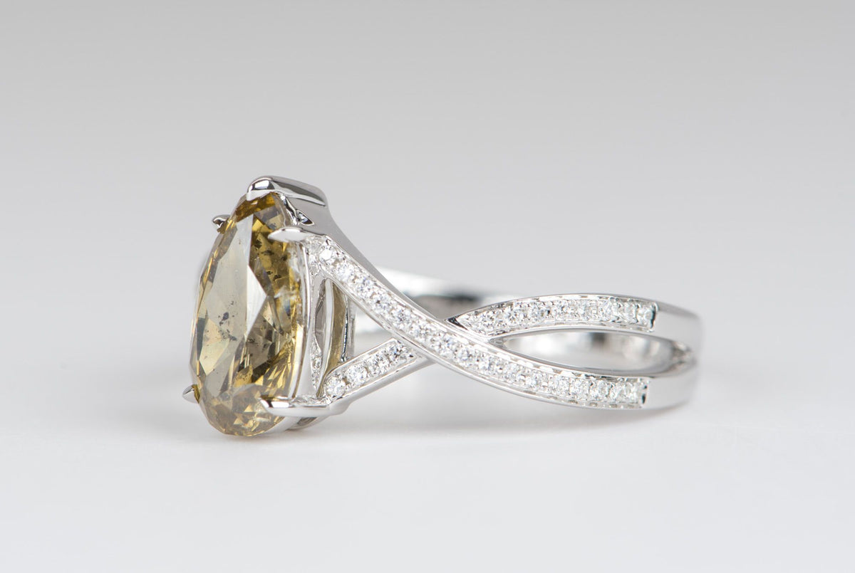 1.55ct Golden Brown Diamond on Split Pave Band 14K White Gold Engagement Ring R6115 Aurora Designer