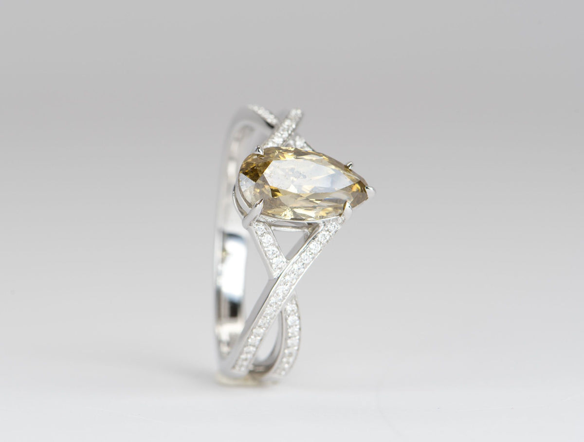 1.55ct Golden Brown Diamond on Split Pave Band 14K White Gold Engagement Ring R6115 Aurora Designer