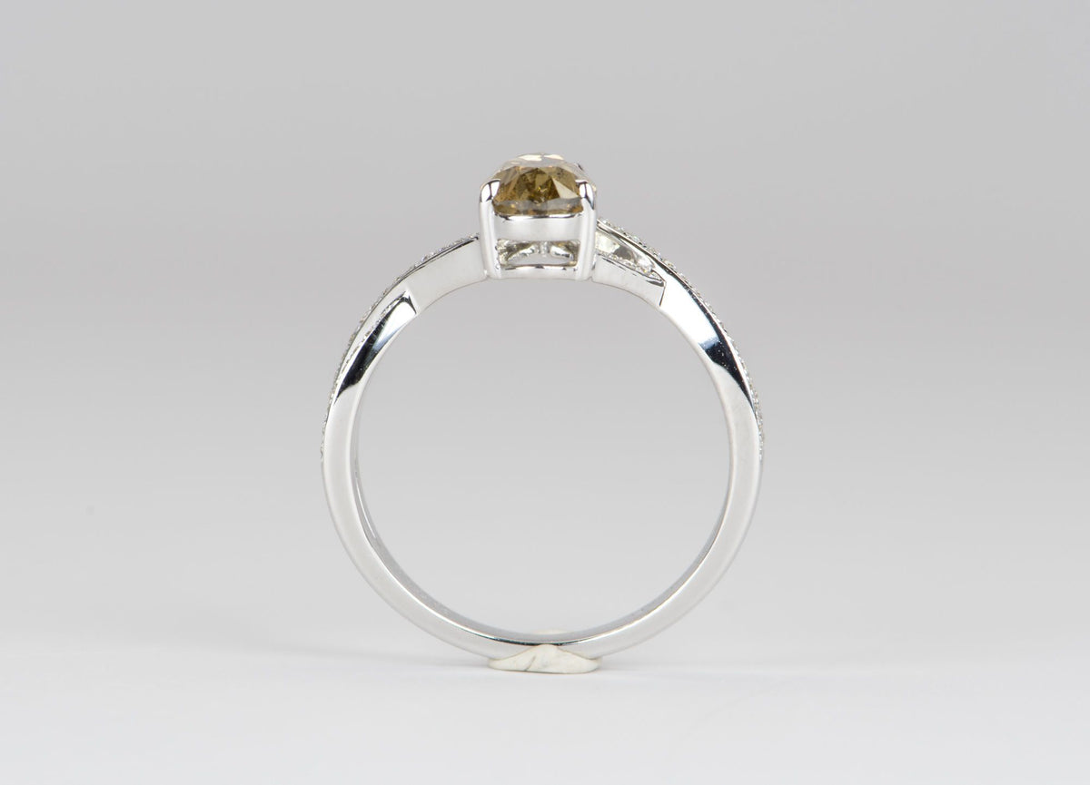 1.55ct Golden Brown Diamond on Split Pave Band 14K White Gold Engagement Ring R6115 Aurora Designer