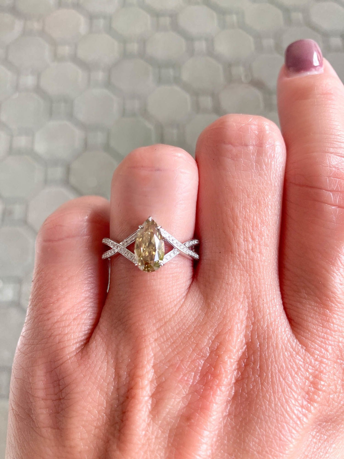 1.55ct Golden Brown Diamond on Split Pave Band 14K White Gold Engagement Ring R6115 Aurora Designer