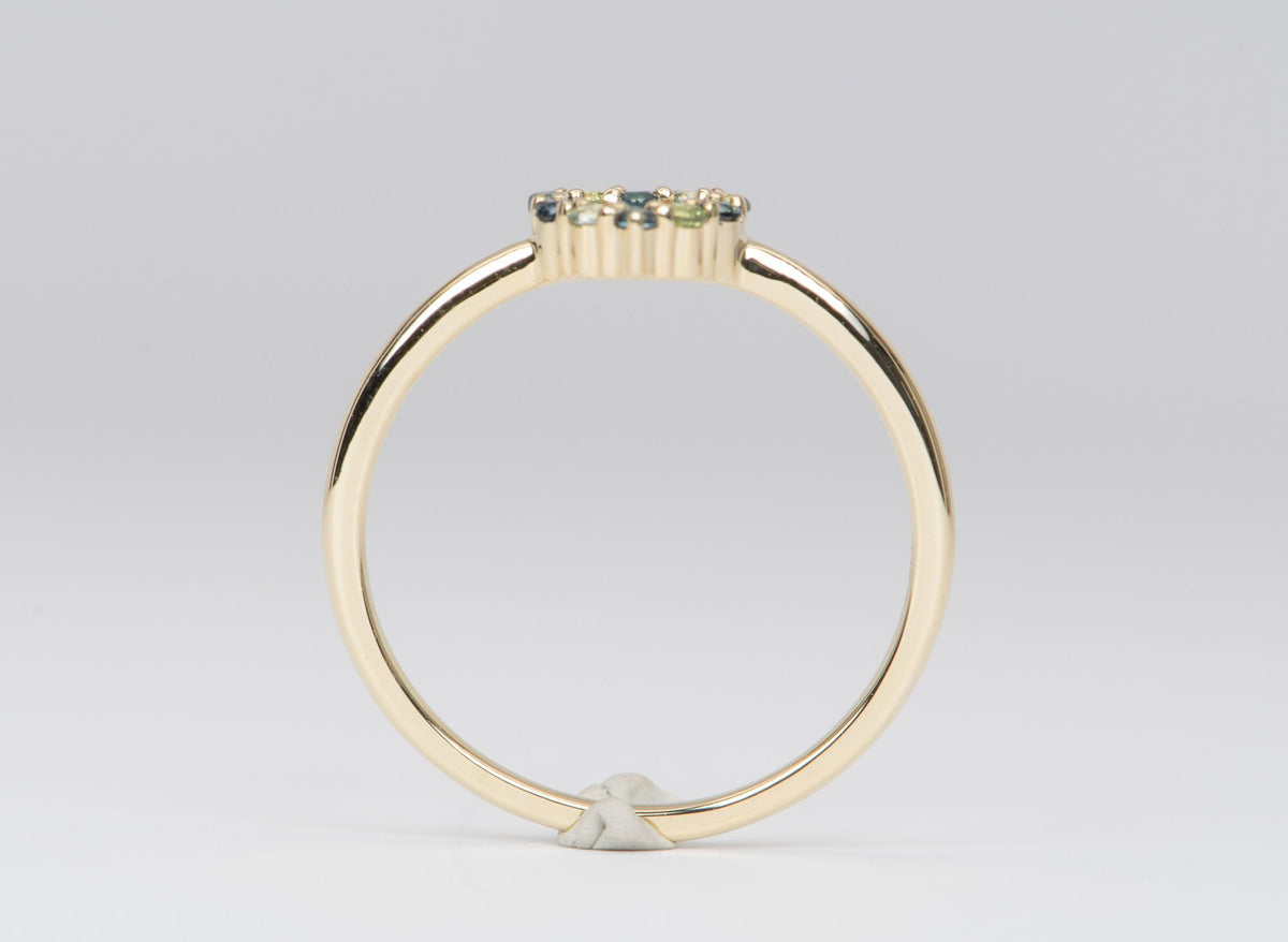 Dainty Heart-Shape Blue Green Sapphire Ring 14K Yellow Gold M6003 Aurora Designer