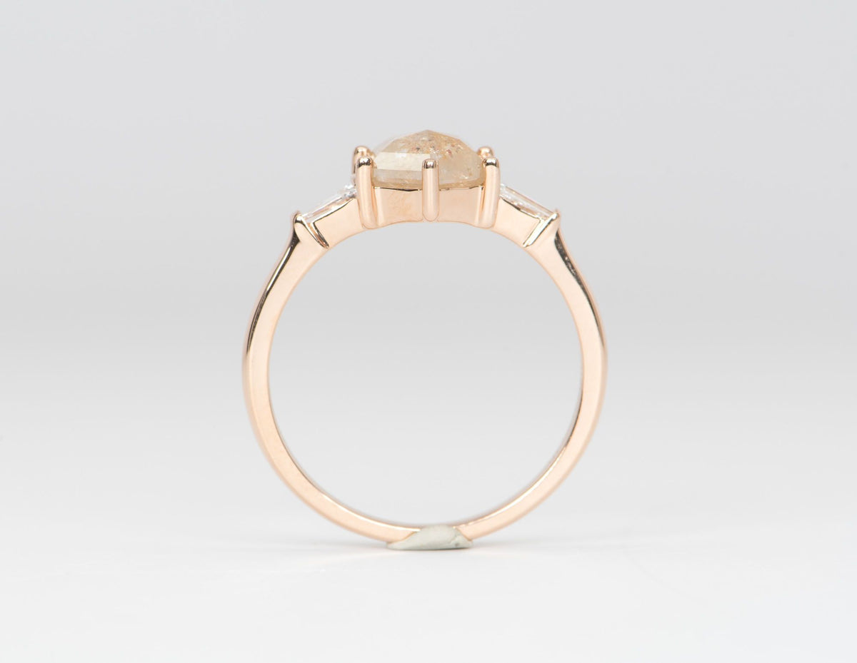 1.52ct Hexagon Salt and Pepper Diamond with Baguette Sides 14K Rose Gold Engagement Ring R6161 Aurora Designer