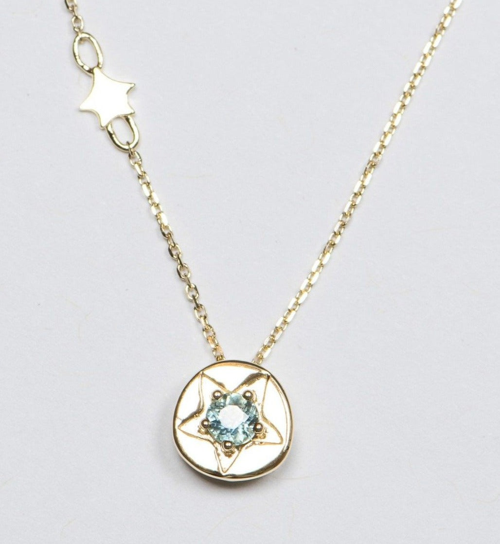 3.5mm Montana Sapphire Celestial Star 14K Yellow Gold Pendant Necklace Aurora Designer