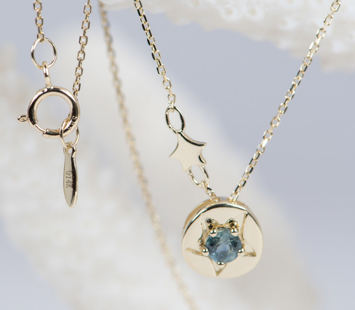 3.5mm Montana Sapphire Celestial Star 14K Yellow Gold Pendant Necklace Aurora Designer