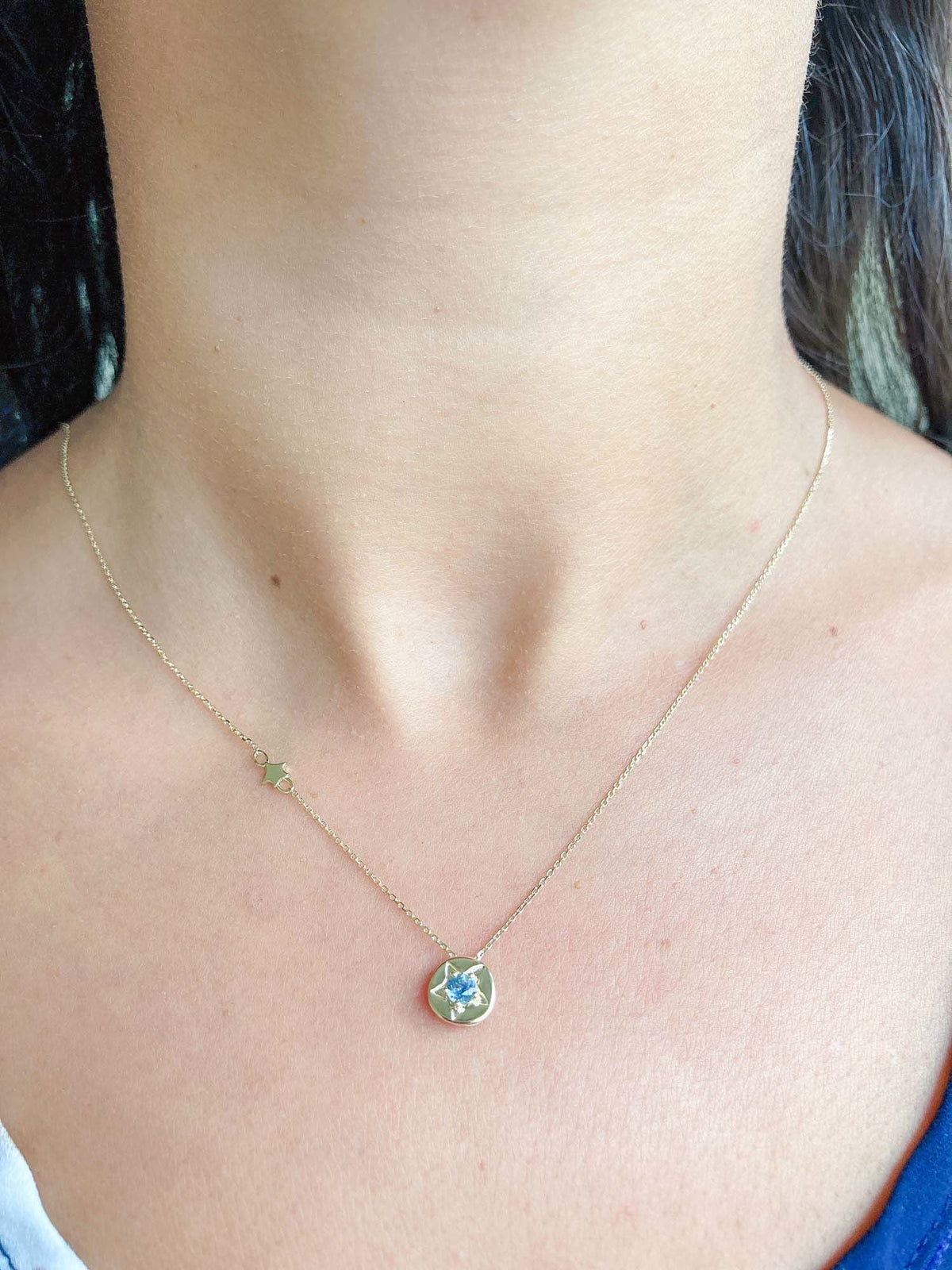 3.5mm Montana Sapphire Celestial Star 14K Yellow Gold Pendant Necklace Aurora Designer