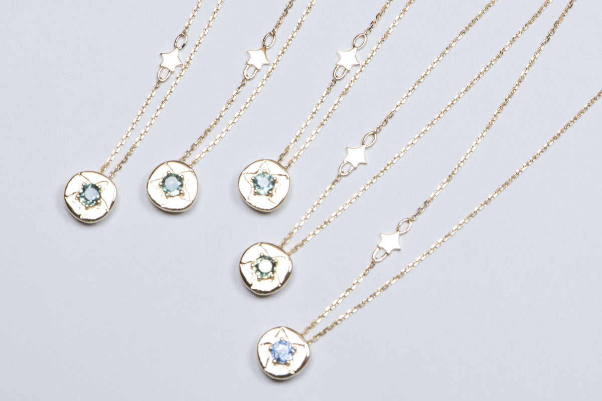 3.5mm Montana Sapphire Celestial Star 14K Yellow Gold Pendant Necklace Aurora Designer