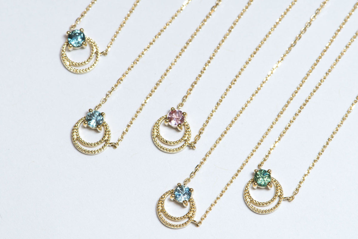 3mm Montana Sapphire Crescent Moon 14K Yellow Gold Pendant Necklace Aurora Designer