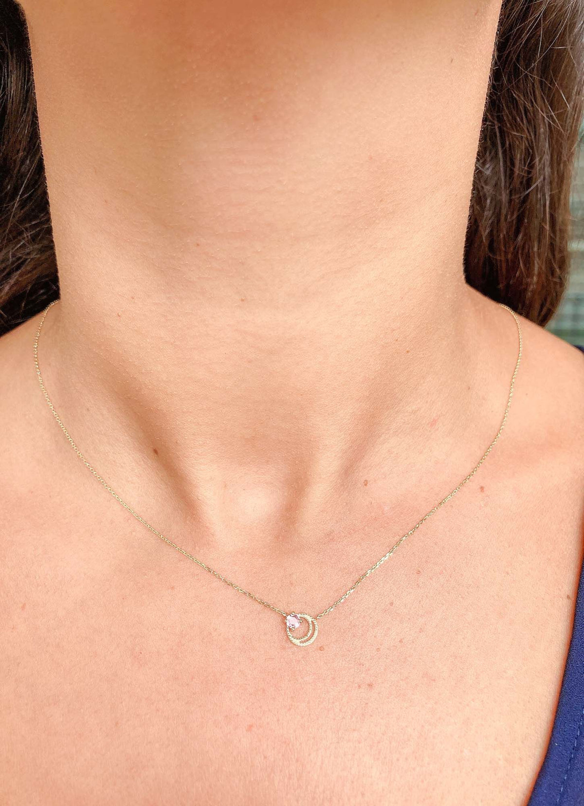 3mm Montana Sapphire Crescent Moon 14K Yellow Gold Pendant Necklace Aurora Designer