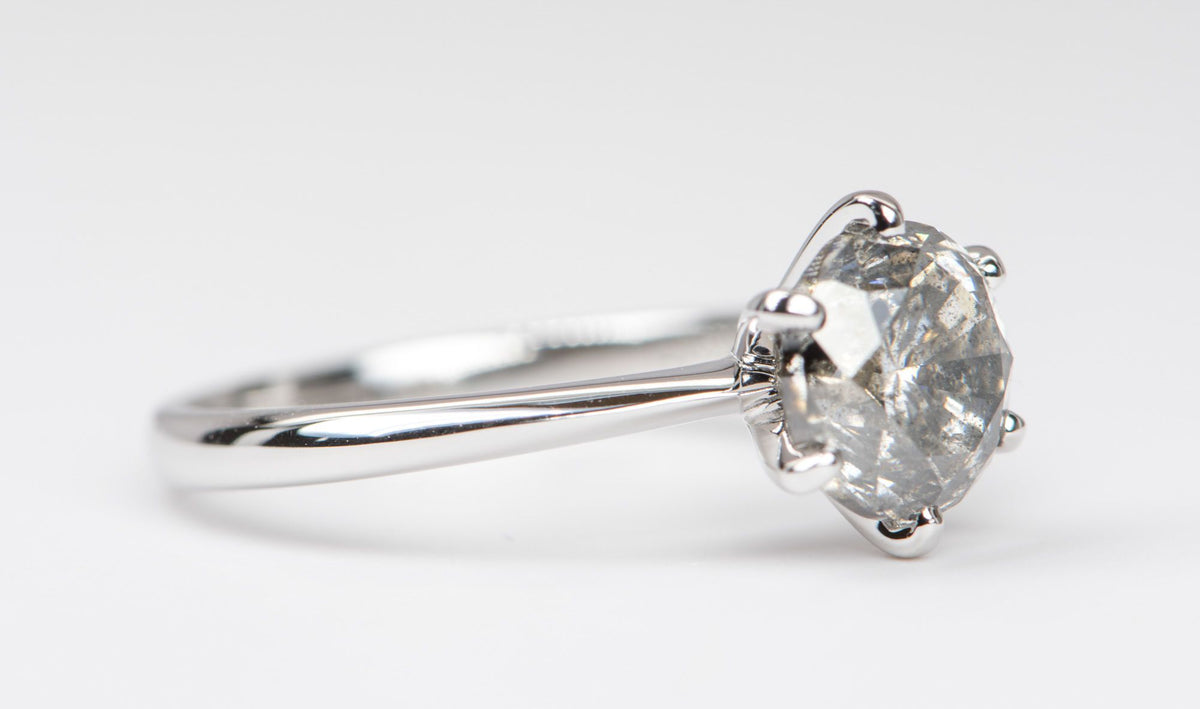 2.34ct Salt and Pepper Diamond Solitaire 14K White Gold Engagement Ring Aurora Designer