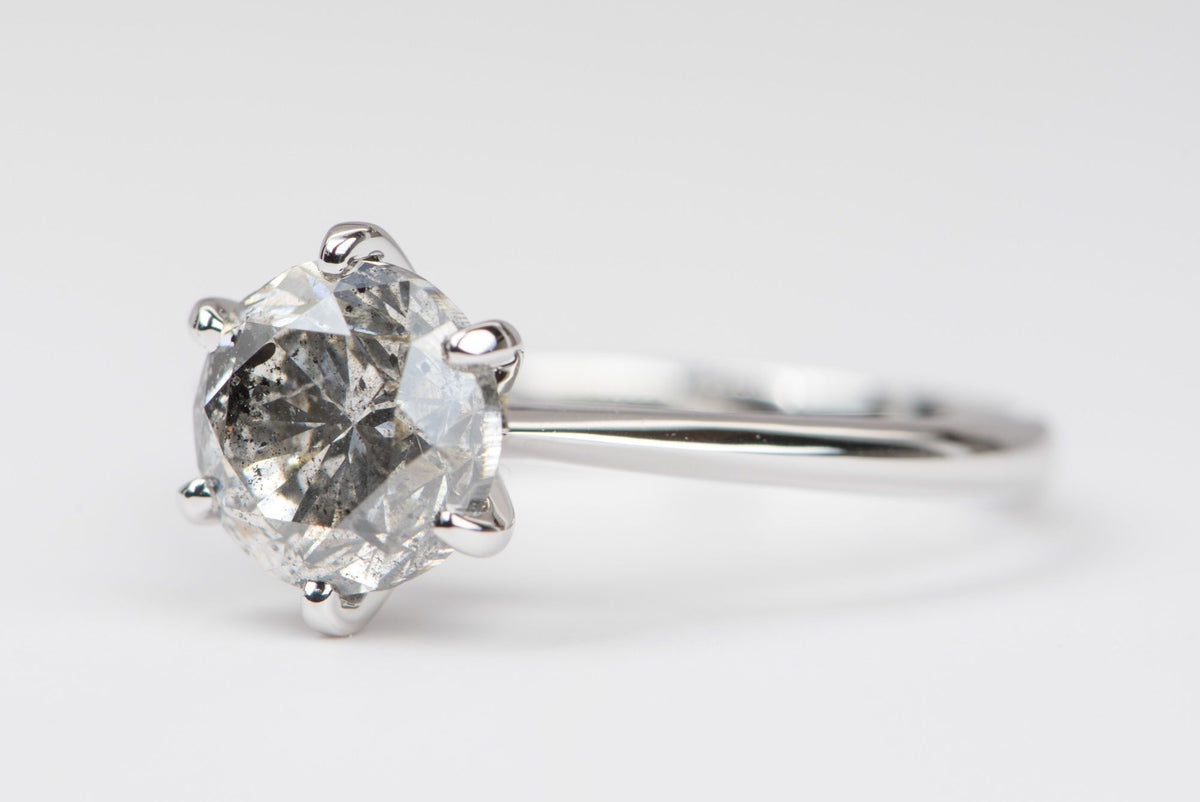 2.34ct Salt and Pepper Diamond Solitaire 14K White Gold Engagement Ring Aurora Designer