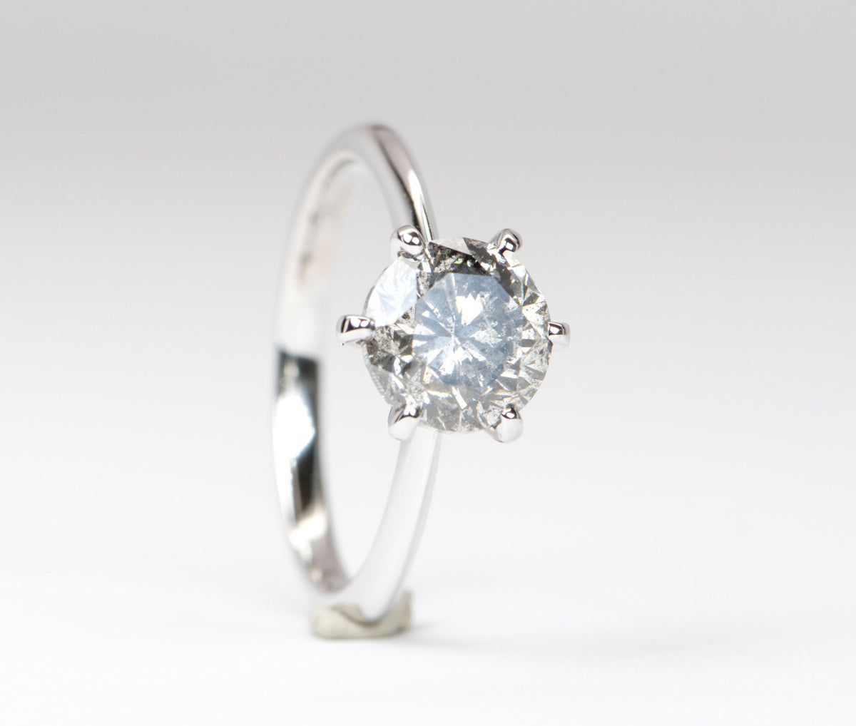 2.34ct Salt and Pepper Diamond Solitaire 14K White Gold Engagement Ring Aurora Designer