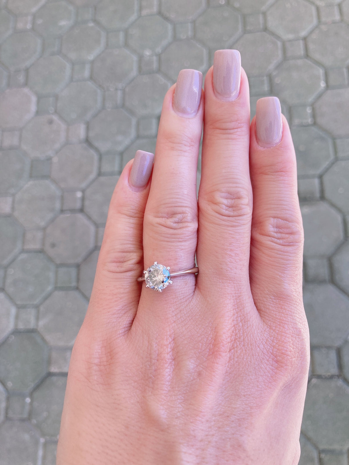 2.34ct Salt and Pepper Diamond Solitaire 14K White Gold Engagement Ring Aurora Designer