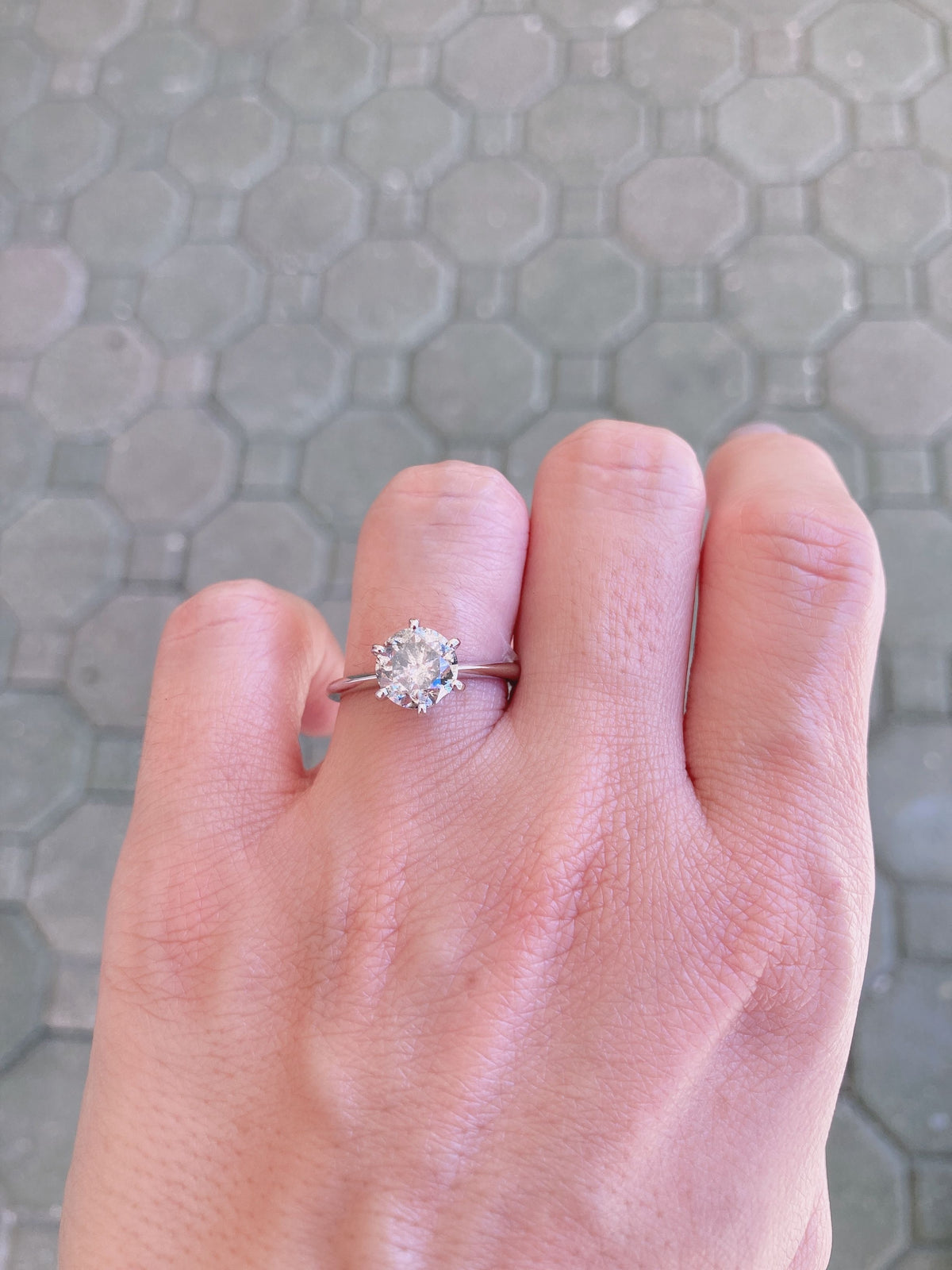 2.34ct Salt and Pepper Diamond Solitaire 14K White Gold Engagement Ring Aurora Designer