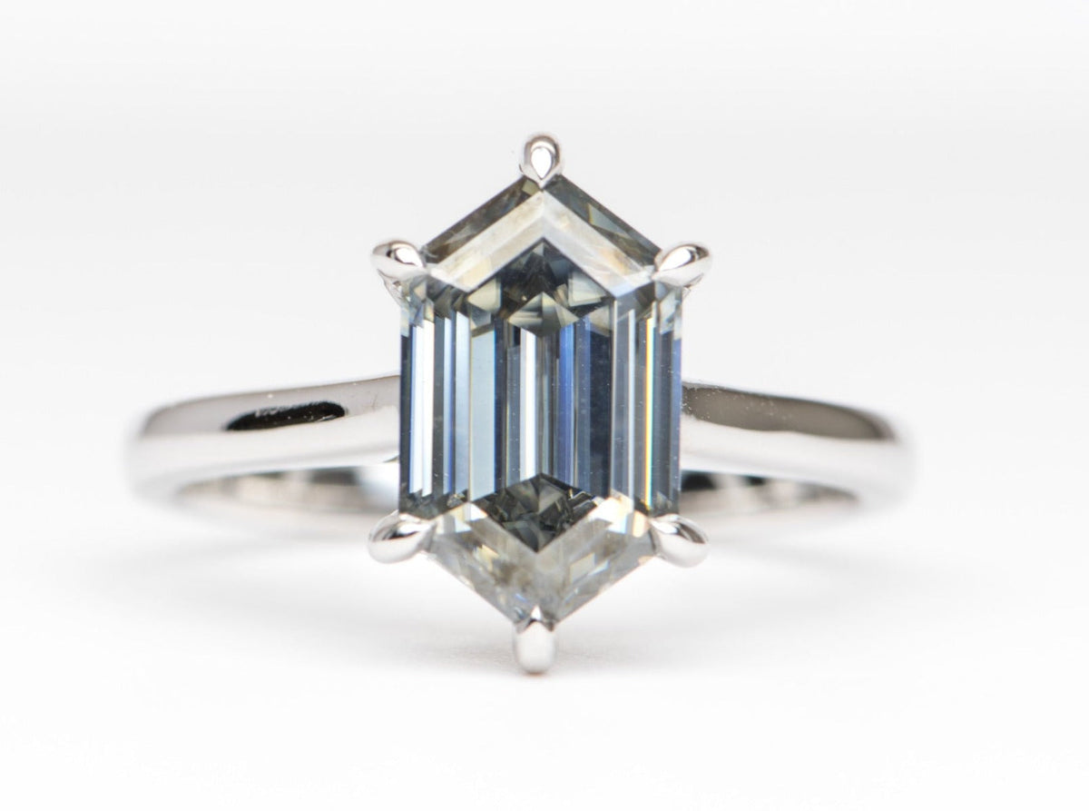 2.71ct Hexagon-Shape Gray Moissanite 14K White Gold Engagement Ring R6248 Aurora Designer
