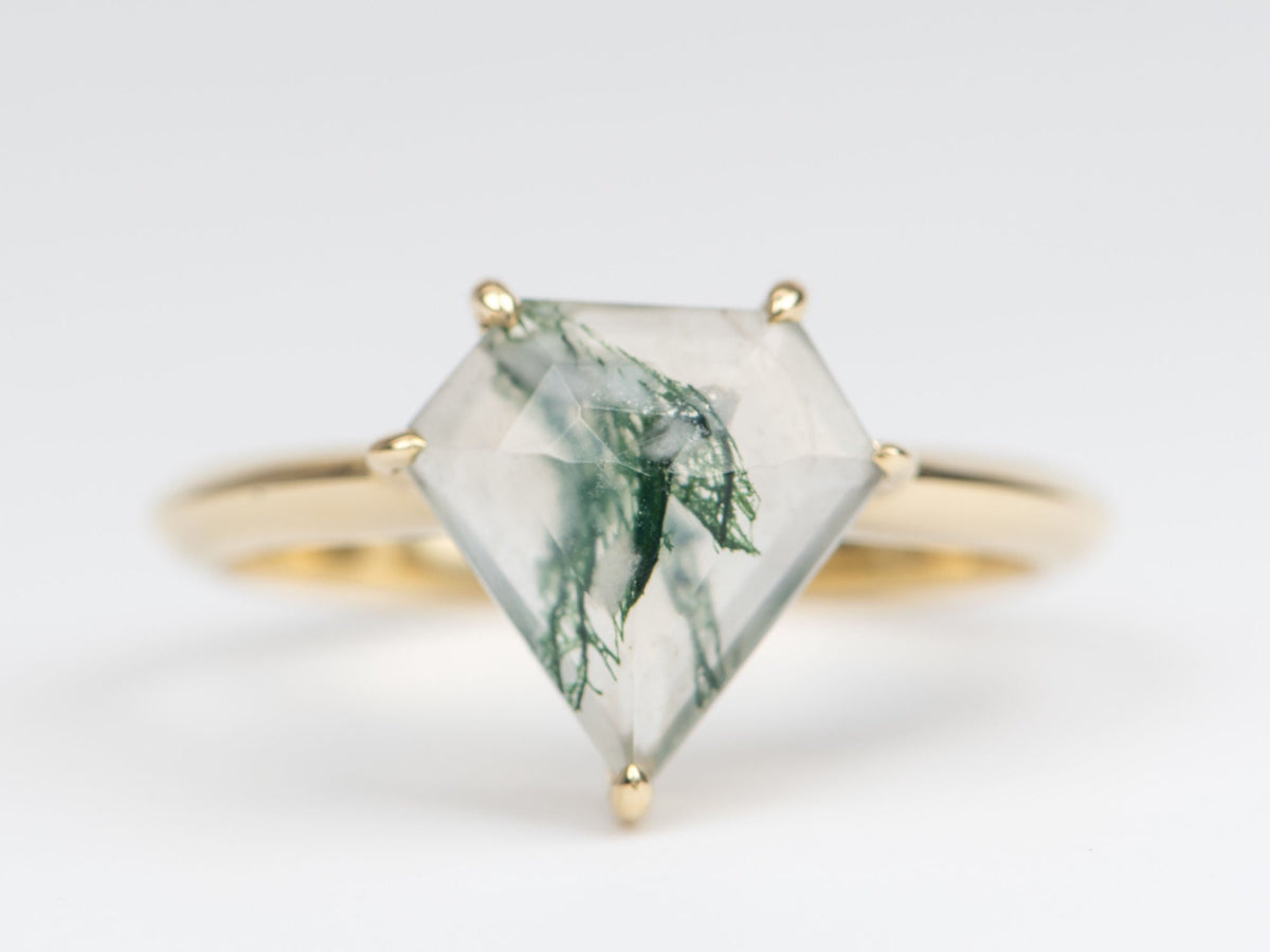 1.75ct Shield-Shape Moss Agate 14K Yellow Gold Engagement Ring R6246 Aurora Designer
