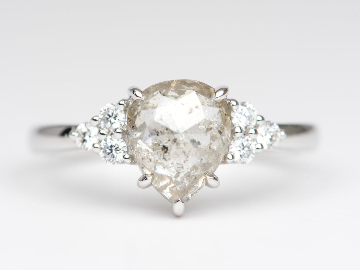 1.61ct Clear Celestial Diamond with Trio Sides 14K White Gold Engagement Ring R6254 Aurora Designer
