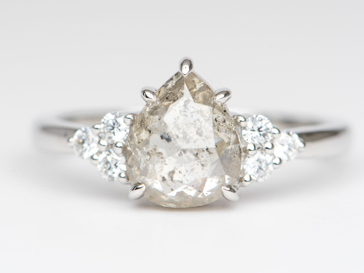 1.61ct Clear Celestial Diamond with Trio Sides 14K White Gold Engagement Ring R6254 Aurora Designer