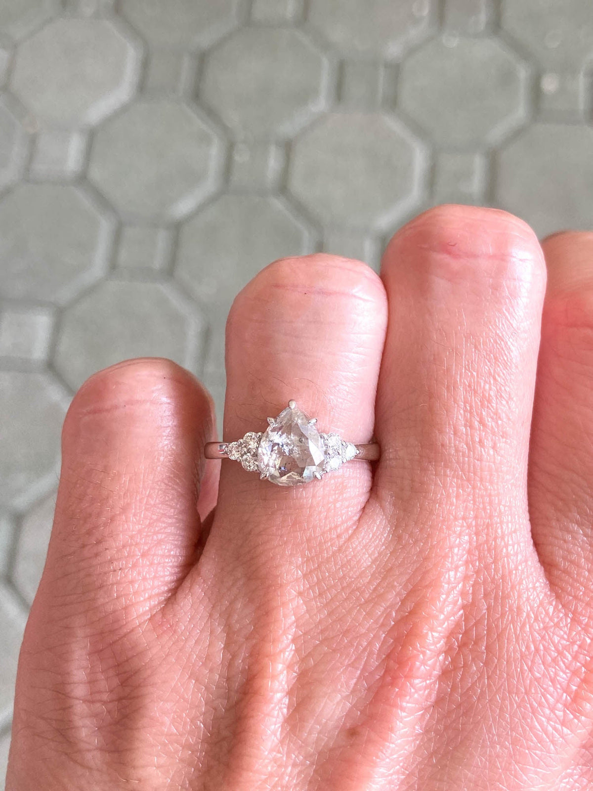 1.61ct Clear Celestial Diamond with Trio Sides 14K White Gold Engagement Ring R6254 Aurora Designer