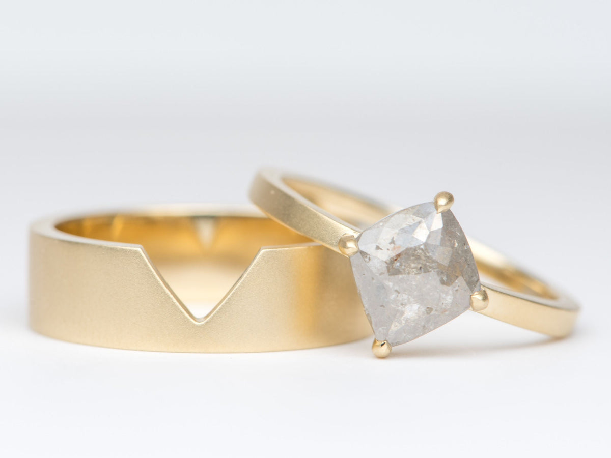 1.3ct Kite-Shape Salt and Pepper Diamond Engagement Ring with Wedding Band 14K Yellow Gold R6256 Aurora Designer