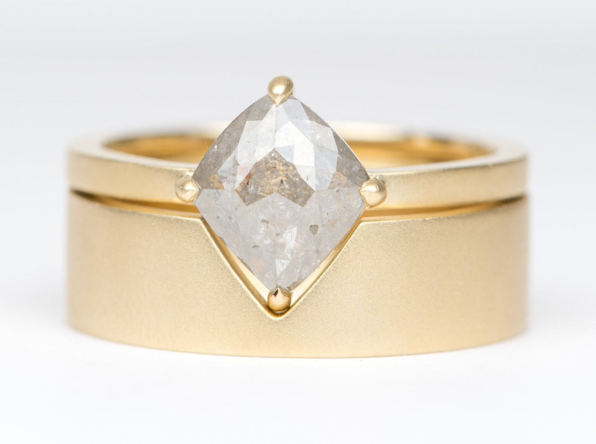 1.3ct Kite-Shape Salt and Pepper Diamond Engagement Ring with Wedding Band 14K Yellow Gold R6256 Aurora Designer